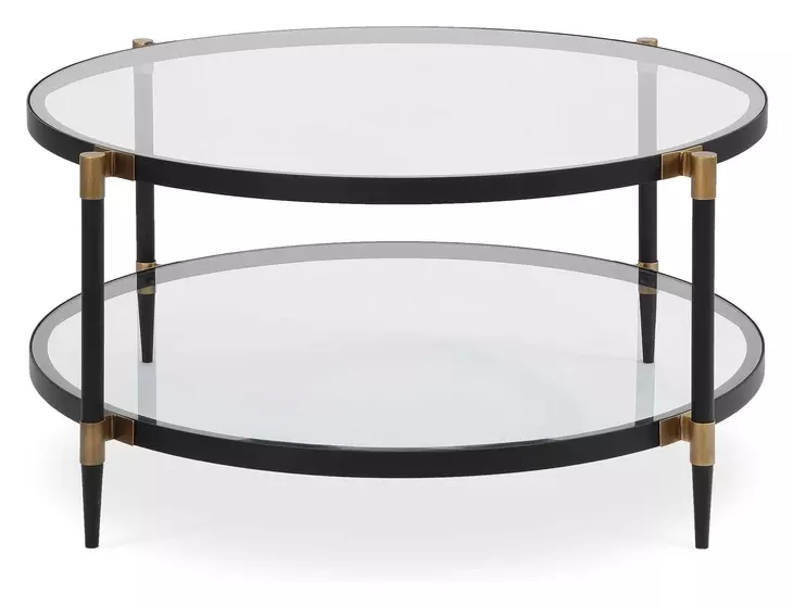 Somerset Black and Gold Round Glass Top Coffee Table