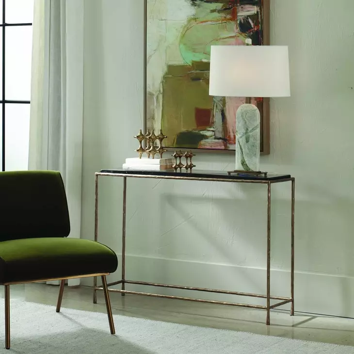 Hamilton Antique Brass Rectangular Glass Top Console Table
