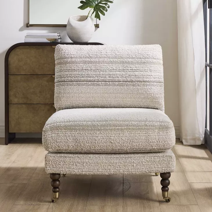 Prescott Beige and Brown Upholstered Slipper Chair