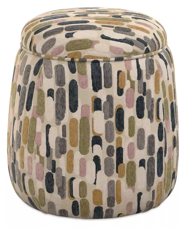 Hamilton White and Gray Upholstered Round Storage Ottoman