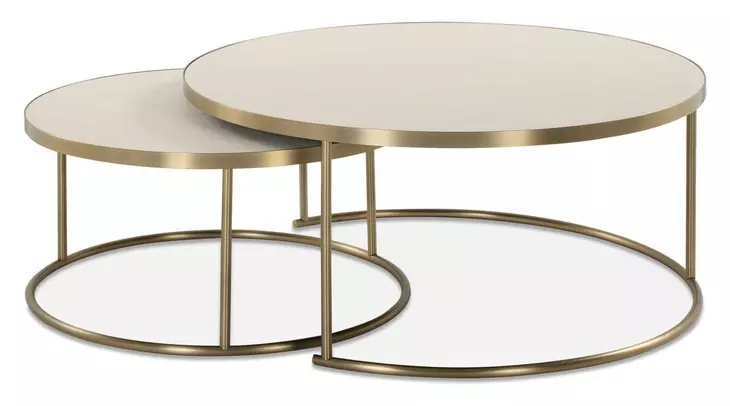 Aragon Brass and White Round Nesting Coffee Table Set of 2