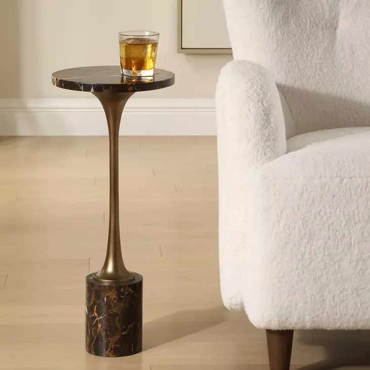 Karnes Black and Bronze Round Marble Top Drink Table