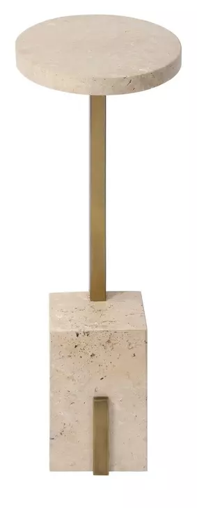 Hamilton Beige and Brass Oval Travertine Top Accent Table