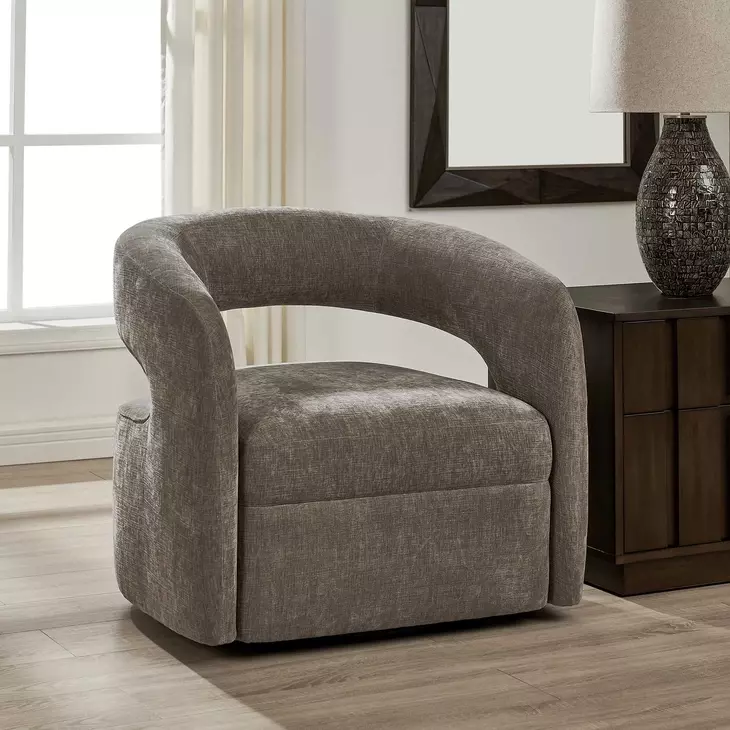 Arlington Taupe Upholstered Swivel Barrel Chair