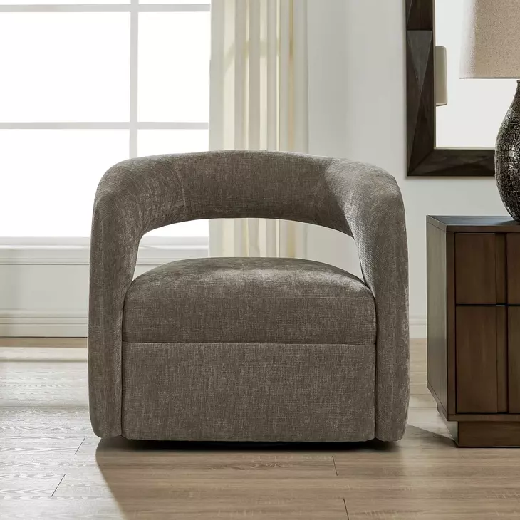 Arlington Taupe Upholstered Swivel Barrel Chair