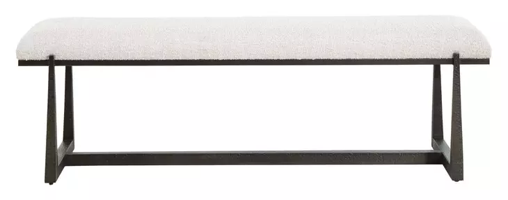 Midas White and Bronze Upholstered Long Accent Bench
