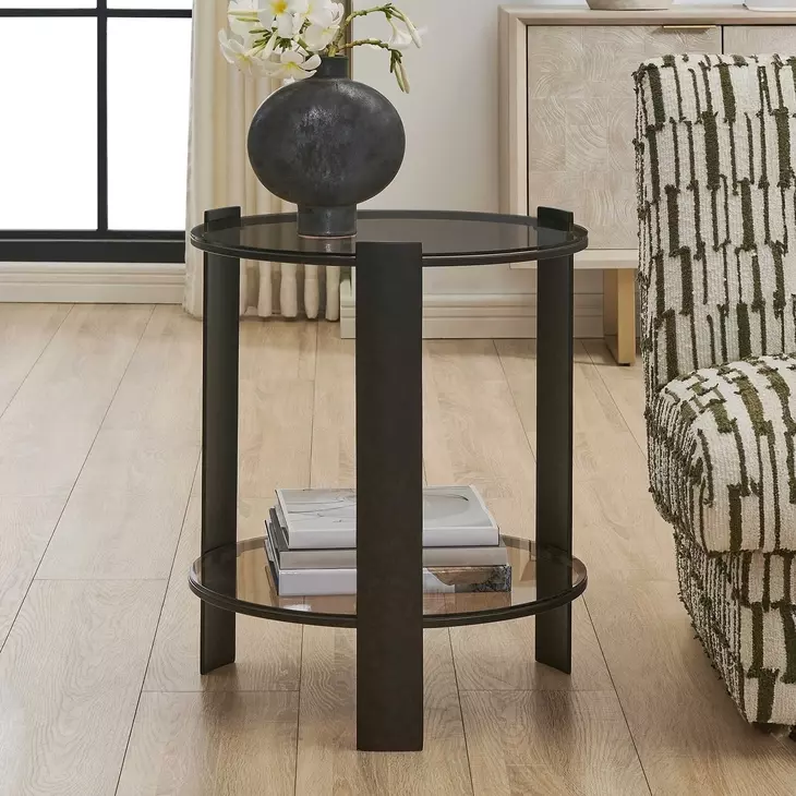 Prescott Bronze Round Glass Top Side Table