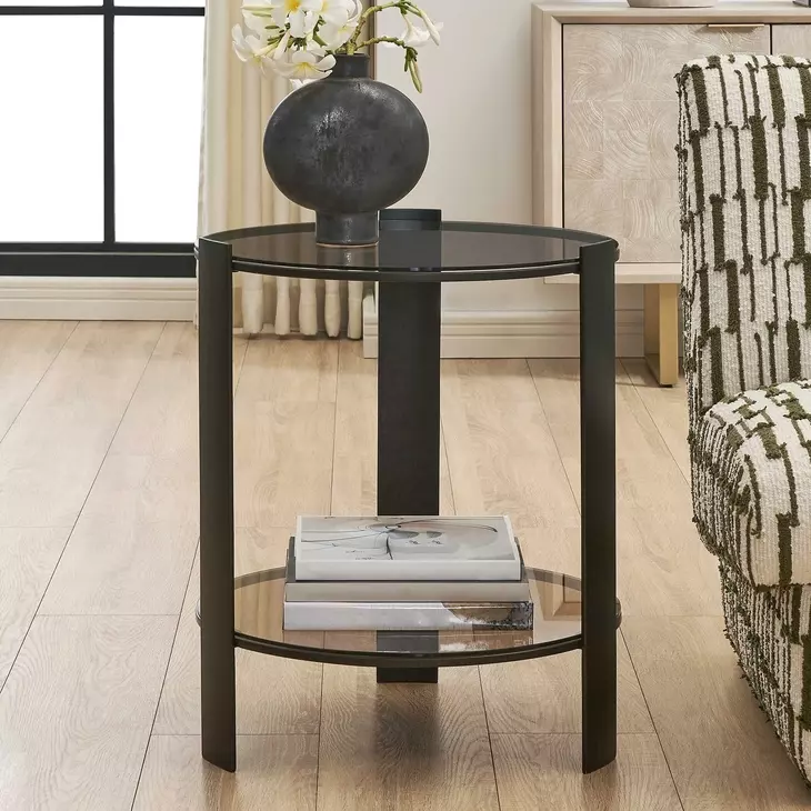 Prescott Bronze Round Glass Top Side Table