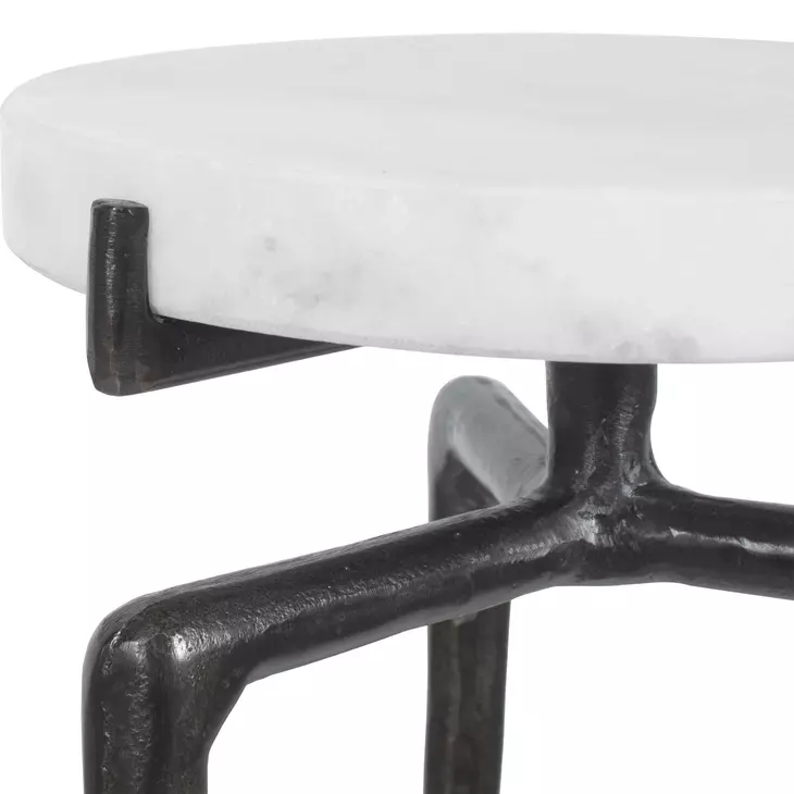 Tobias Antique Dark Bronze and White Round Marble Top Drink Table