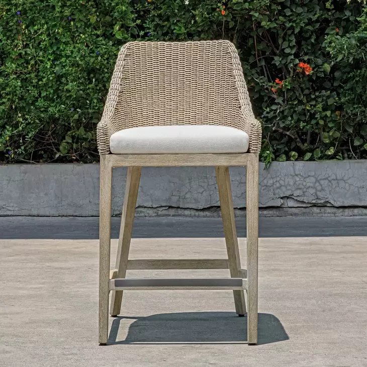 Carlisle Oyster White Upholstered Outdoor Counter Height Stool