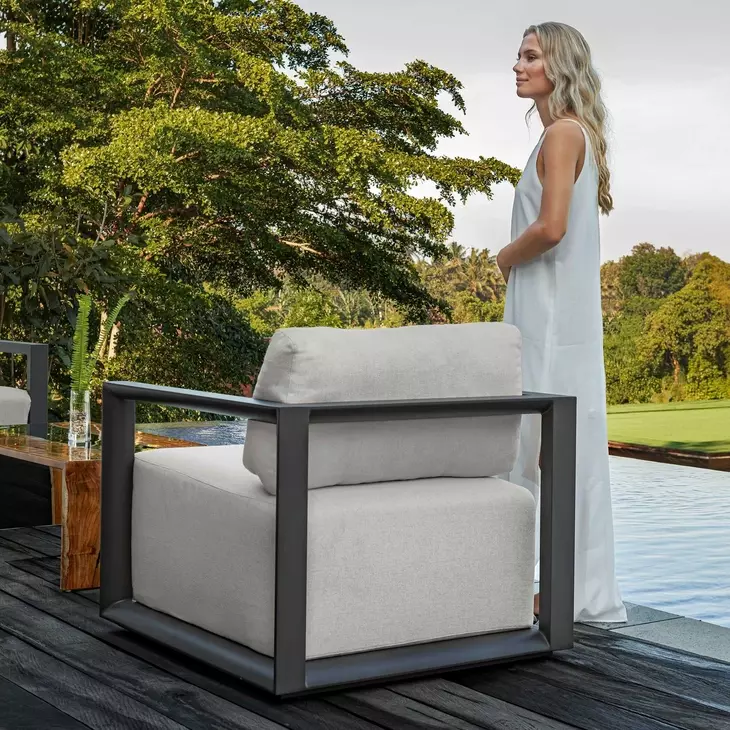 Carlisle Oyster White and Java Black Upholstered Outdoor Lounge Chair