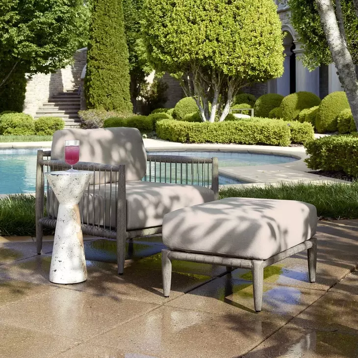 Grafton Oyster White Upholstered Outdoor Rectangular Ottoman