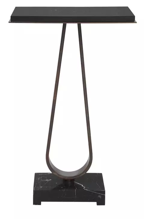 Langston Solid Black and Dark Bronze Rectangular Marble Top Accent Table