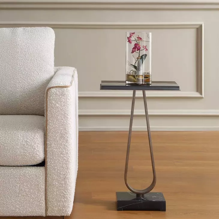 Langston Solid Black and Dark Bronze Rectangular Marble Top Accent Table