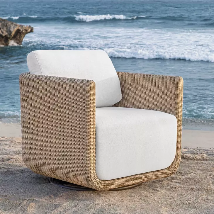 Riverton Oyster White Upholstered Outdoor Swivel Lounge Chair