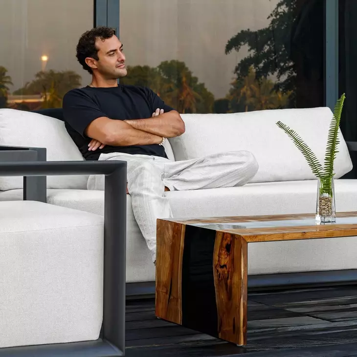 Carlisle Oyster White and Java Black Outdoor 81" Sofa