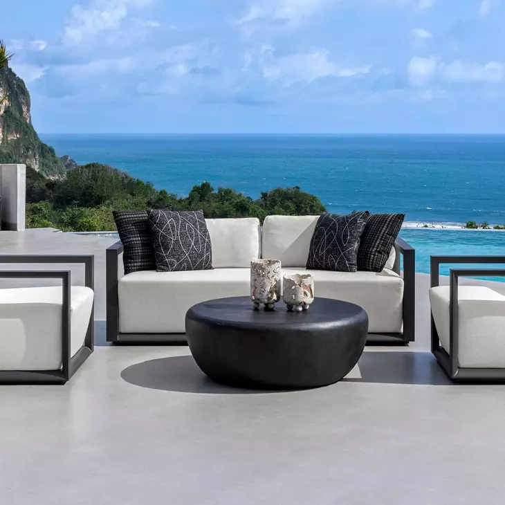 Remsen Oyster White and Java Black Outdoor Living Room Set