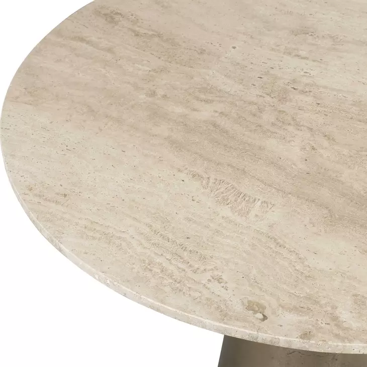 Midsummer Beige and Brass Outdoor 36" Round Travertine Top Bistro Table