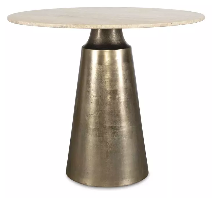 Midsummer Beige and Brass Outdoor 36" Round Travertine Top Bistro Table