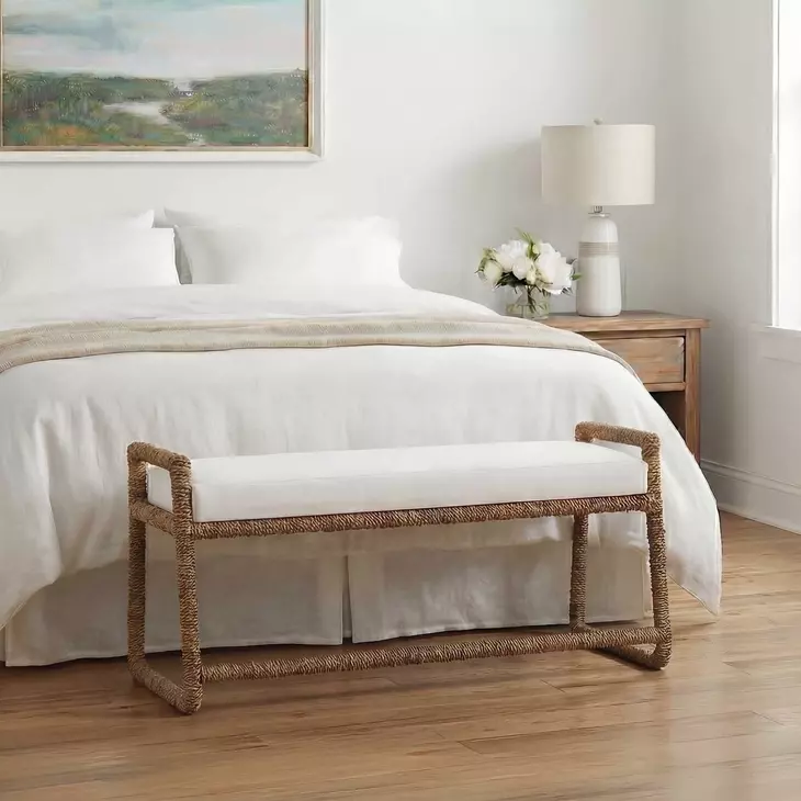 Alden Snow White Performance Fabric Upholstered Bed Bench