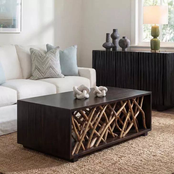 Belmont Rick Walnut Stain and Brown Rectangular Coffee Table