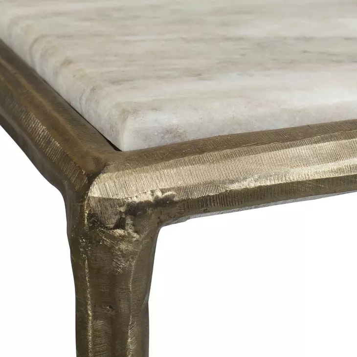 Monterey White and Antique Brass Rectangular Marble Top Console Table