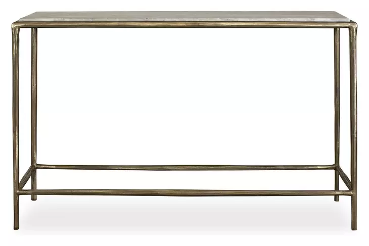 Monterey White and Antique Brass Rectangular Marble Top Console Table