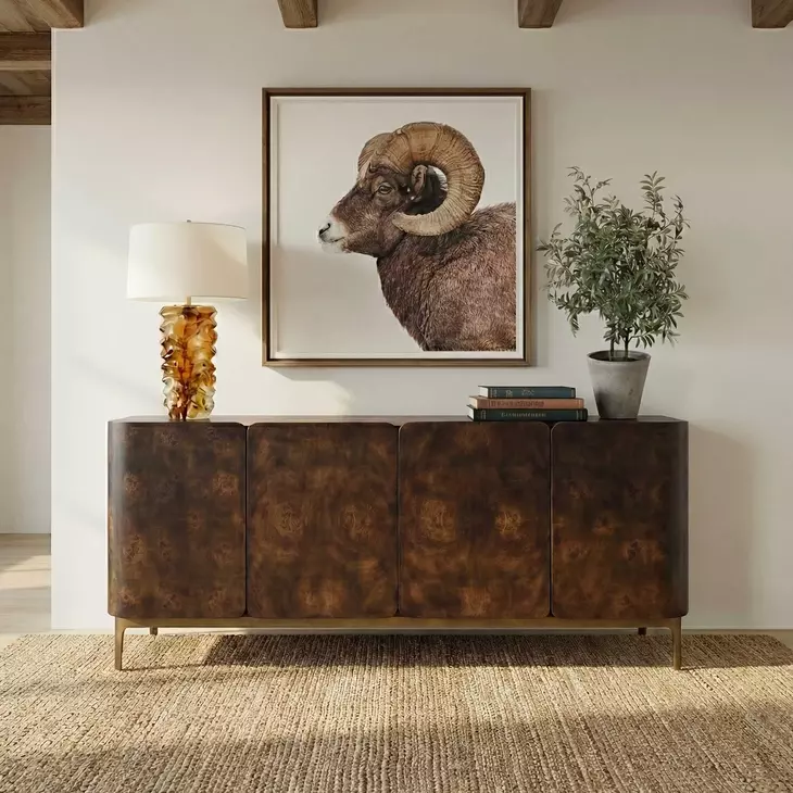 Monterey Brown and Brass 4 Door Accent Cabinet