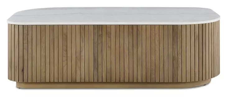 Riverton White and Warm Natural Rectangular Marble Top Coffee Table