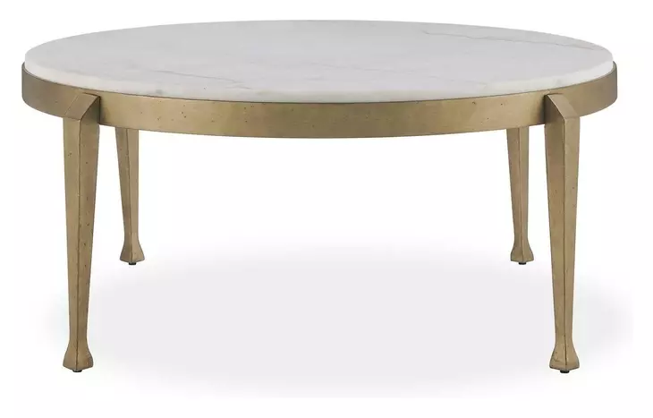 Tylan White and Warm Brass Round Marble Top Coffee Table