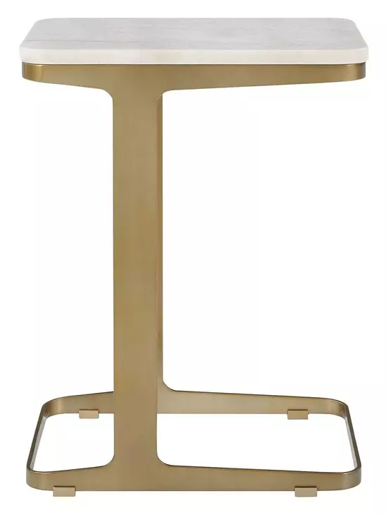 Tylan White and Warm Brass Rectangular Marble Top Accent Table