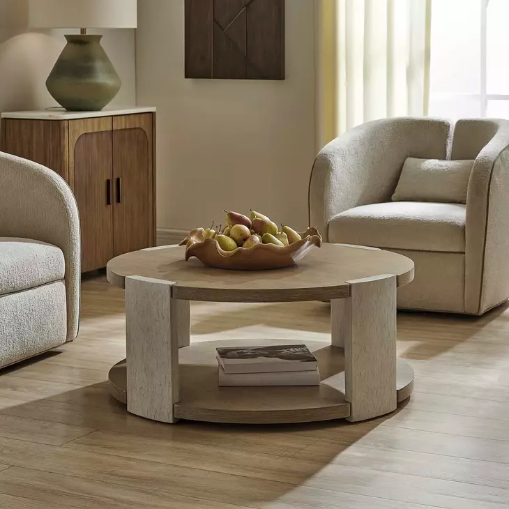 Alden Off White and Brown Round Coffee Table