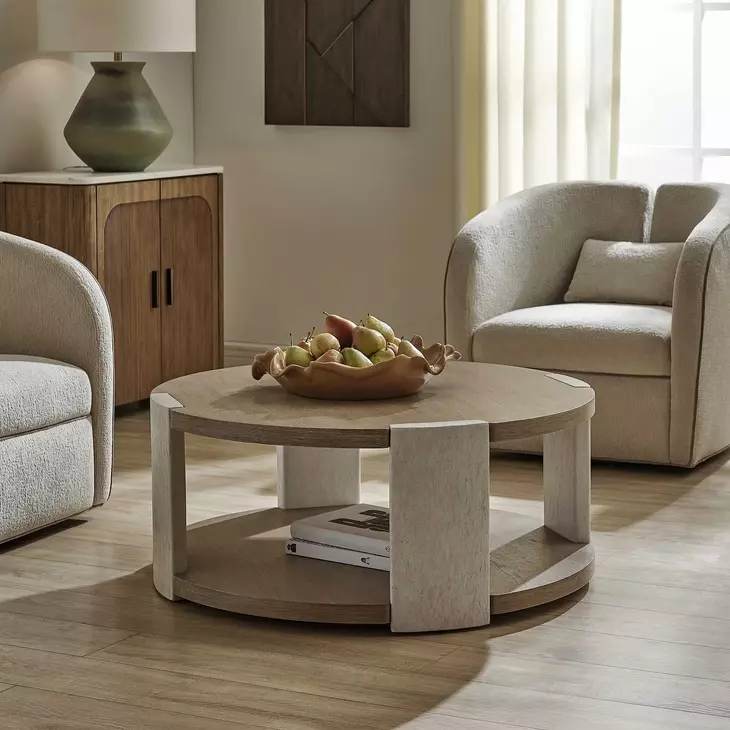 Alden Off White and Brown Round Coffee Table