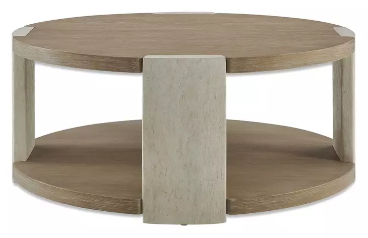 Alden Off White and Brown Round Coffee Table