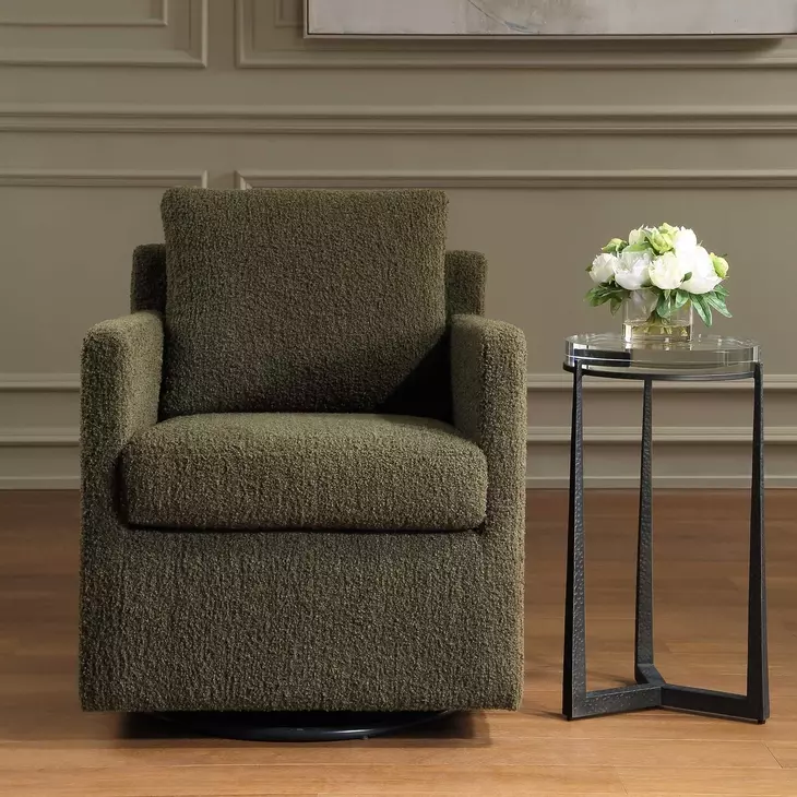 Oakley Kale Green Upholstered Swivel Glider Accent Chair