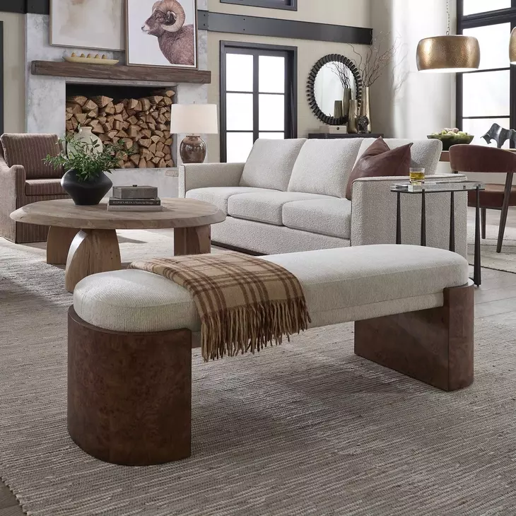 Grafton Off White Upholstered Accent Bench