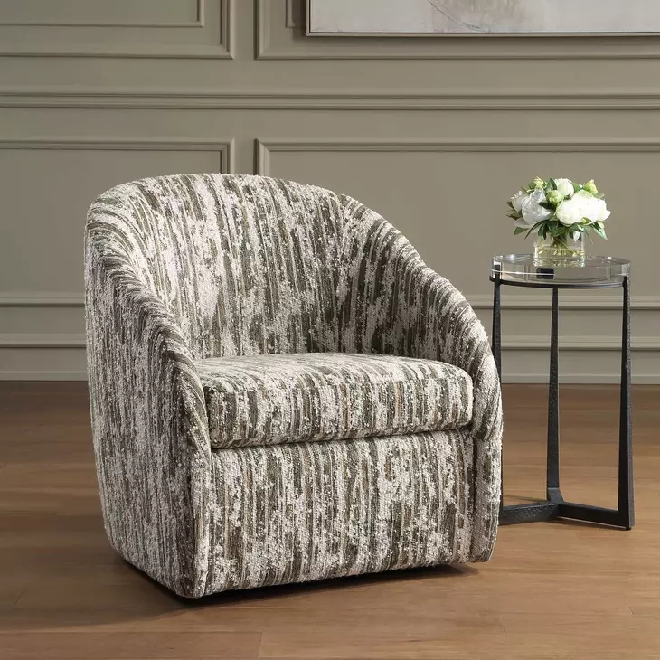 Hamilton Moss and Ivory Upholstered Swivel Accent Chair