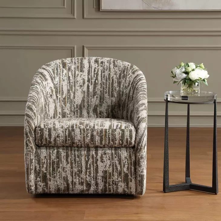 Hamilton Moss and Ivory Upholstered Swivel Accent Chair