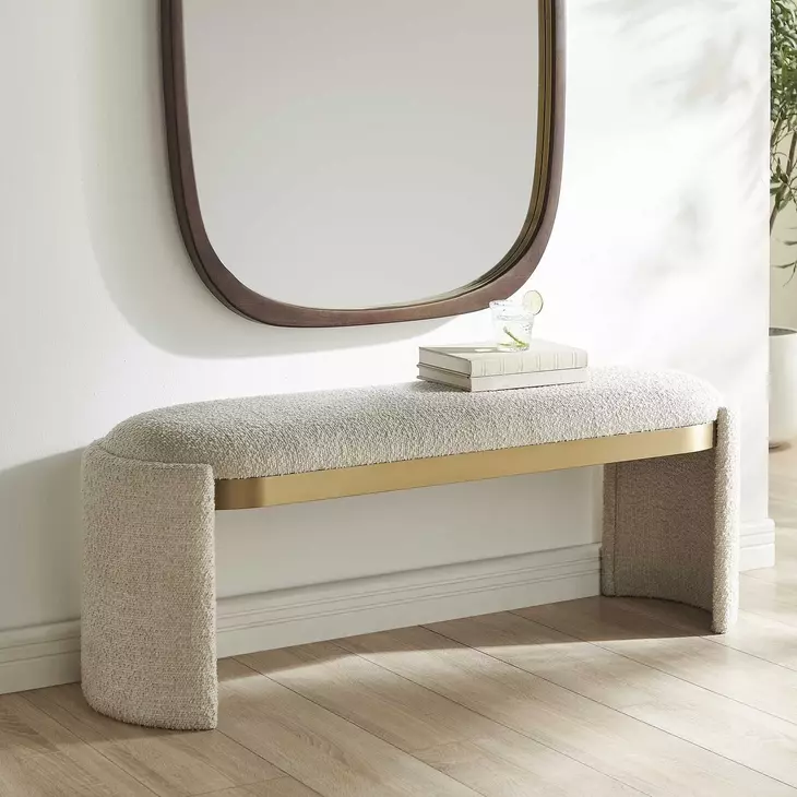 Monterey Bone White Upholstered Accent Bench