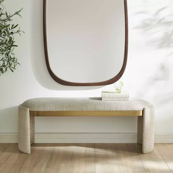 Monterey Bone White Upholstered Accent Bench