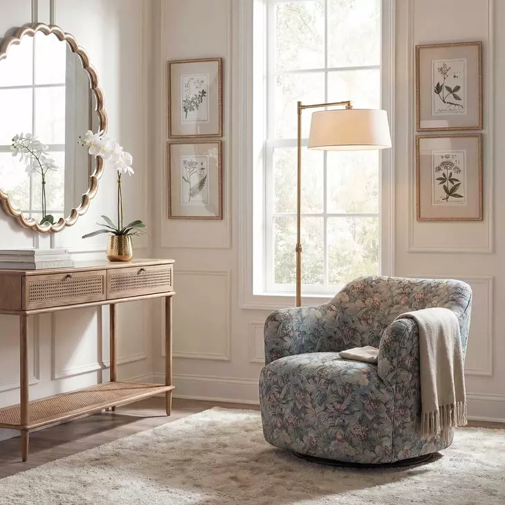 Carlisle Sage and Blue Upholstered Swivel Accent Chair