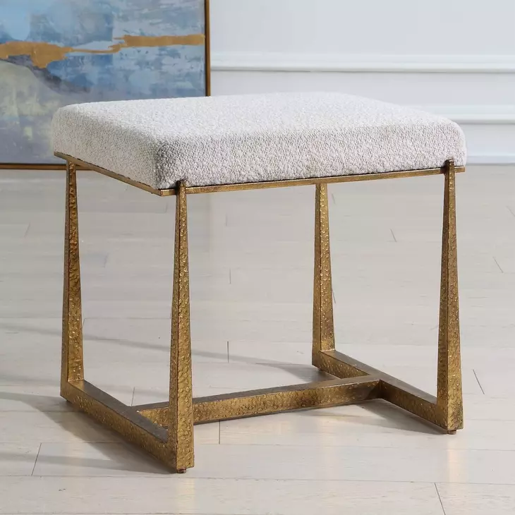 Midas White and Gold Upholstered Small Accent Bench