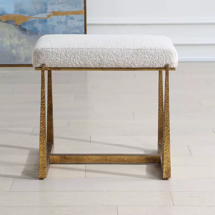 Midas White and Gold Upholstered Small Accent Bench