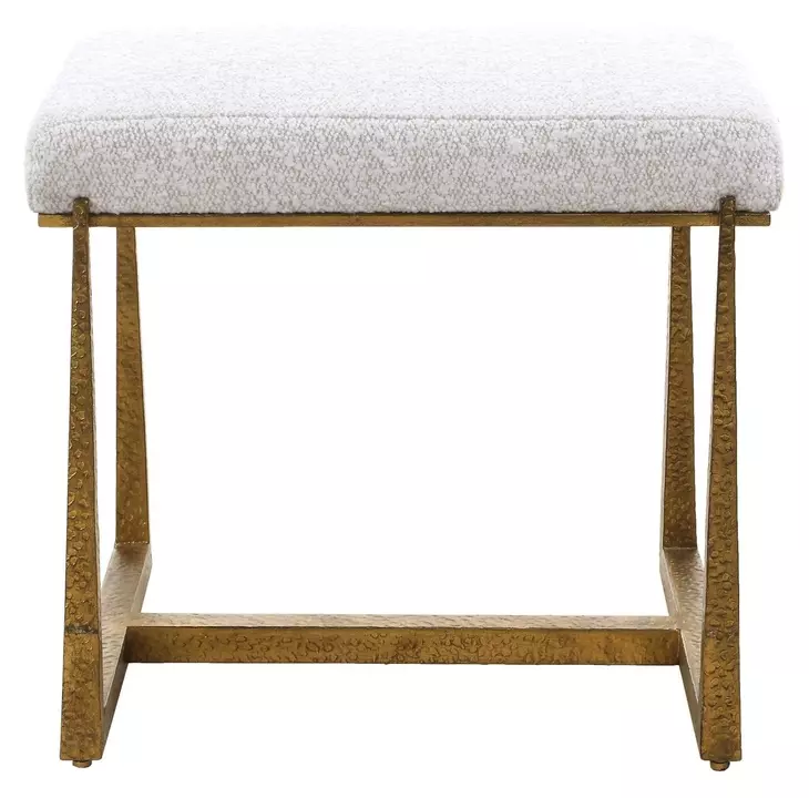 Midas White and Gold Upholstered Small Accent Bench
