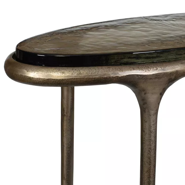 Riverton Antique Brass Oval Glass Top Accent Table