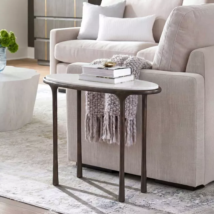 Riverton Dark Bronze and White Oval Marble Top Accent Table