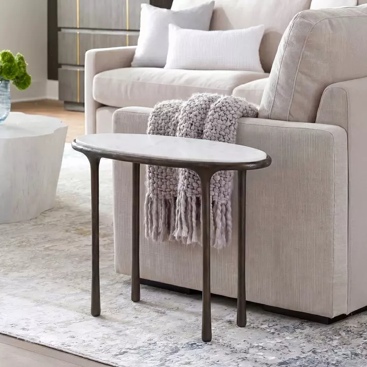 Riverton Dark Bronze and White Oval Marble Top Accent Table