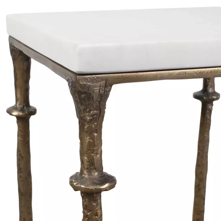 Somerset Antique Brass and White Square Marble Top Accent Table