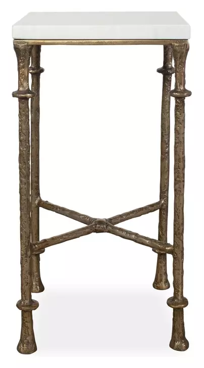 Somerset Antique Brass and White Square Marble Top Accent Table