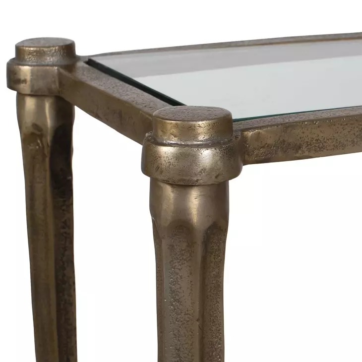 Fairmont Antique Brass Rectangular Glass Top Console Table